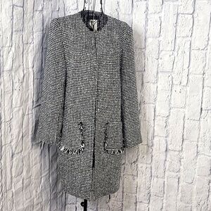 VINTAGE LANA LEE Black and White Tweed‎ Mid Length Coat Size 10